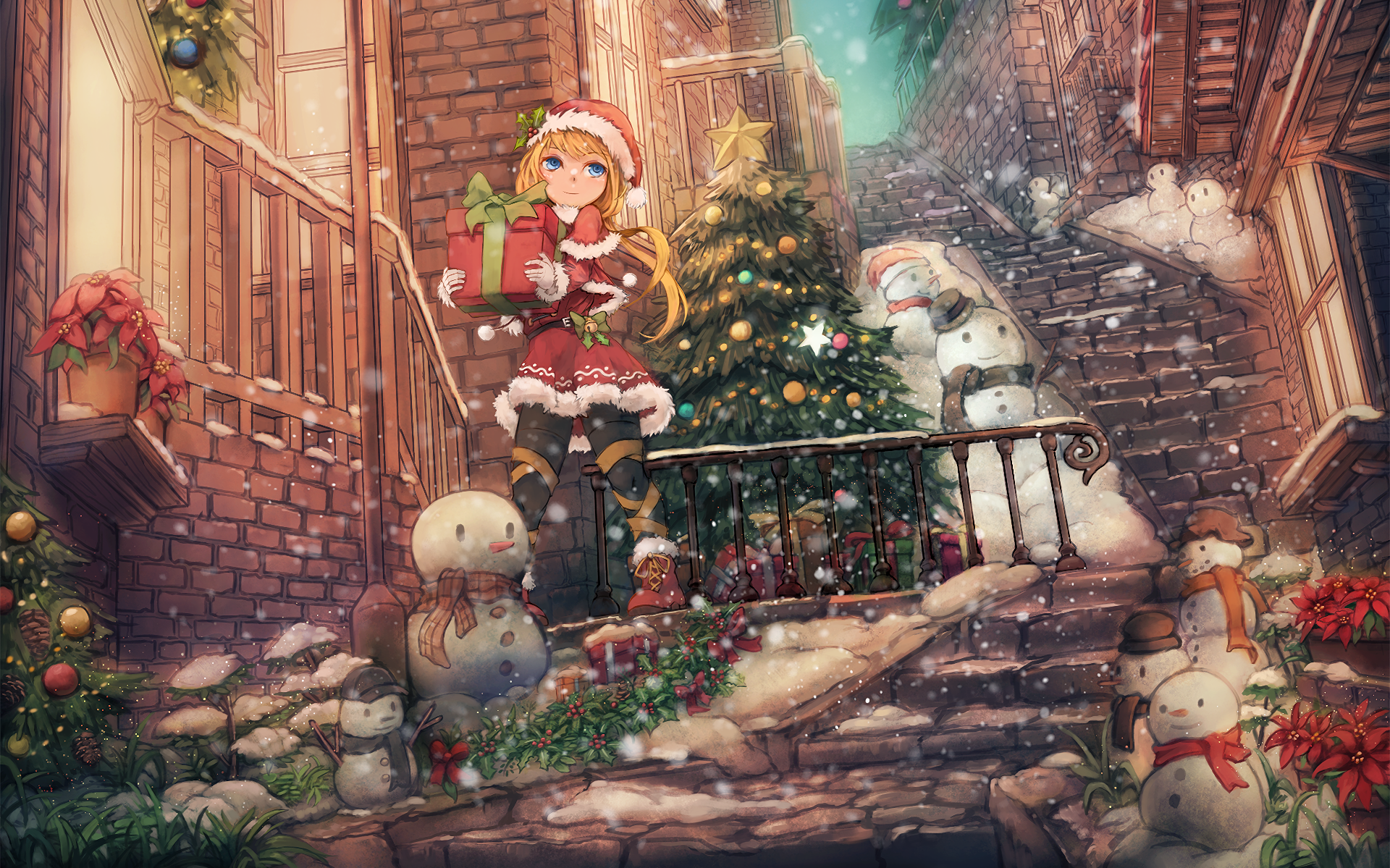 Kawaii Anime Girl & Christmas Tree Cozy Wallpapers - Wallpapers Clan