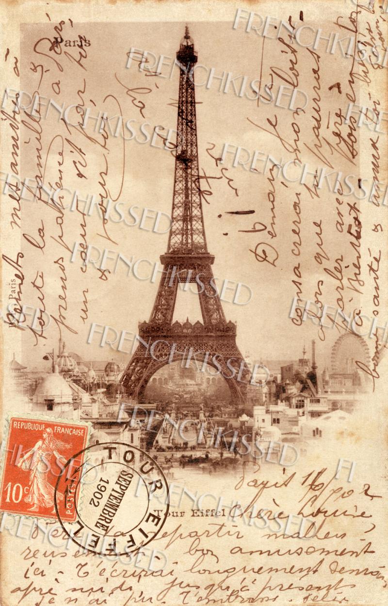 Eiffel Tower French Script Antique Paris Souvenir Postcard Orange