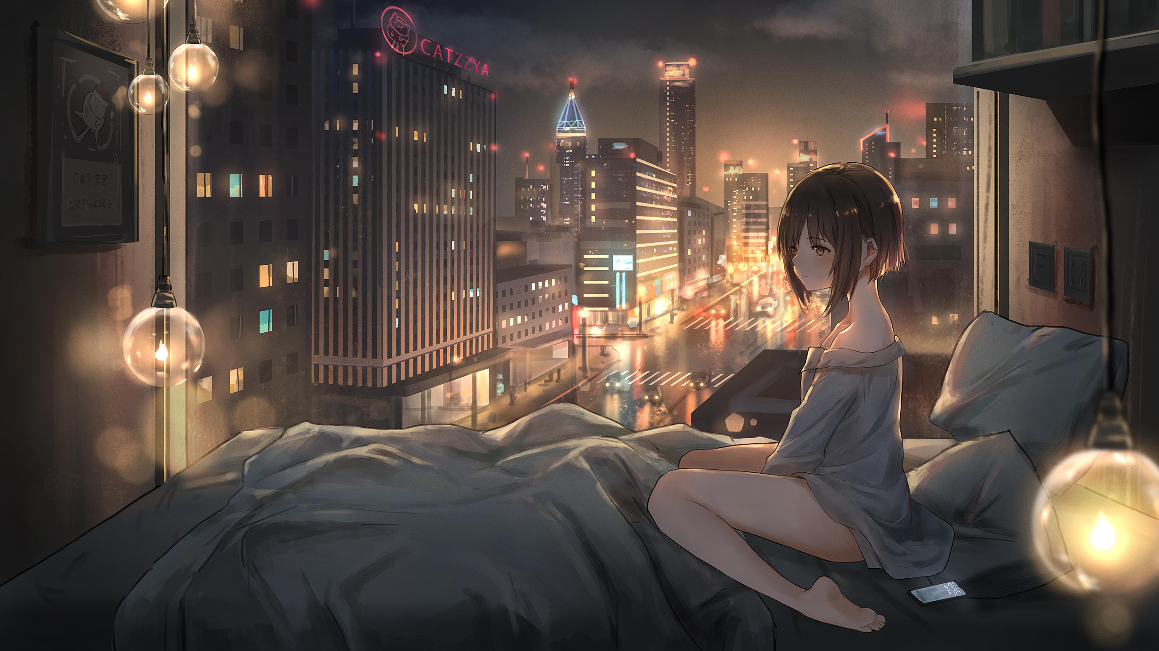 Anime Girl City Lights 4k HD Wallpaper Image
