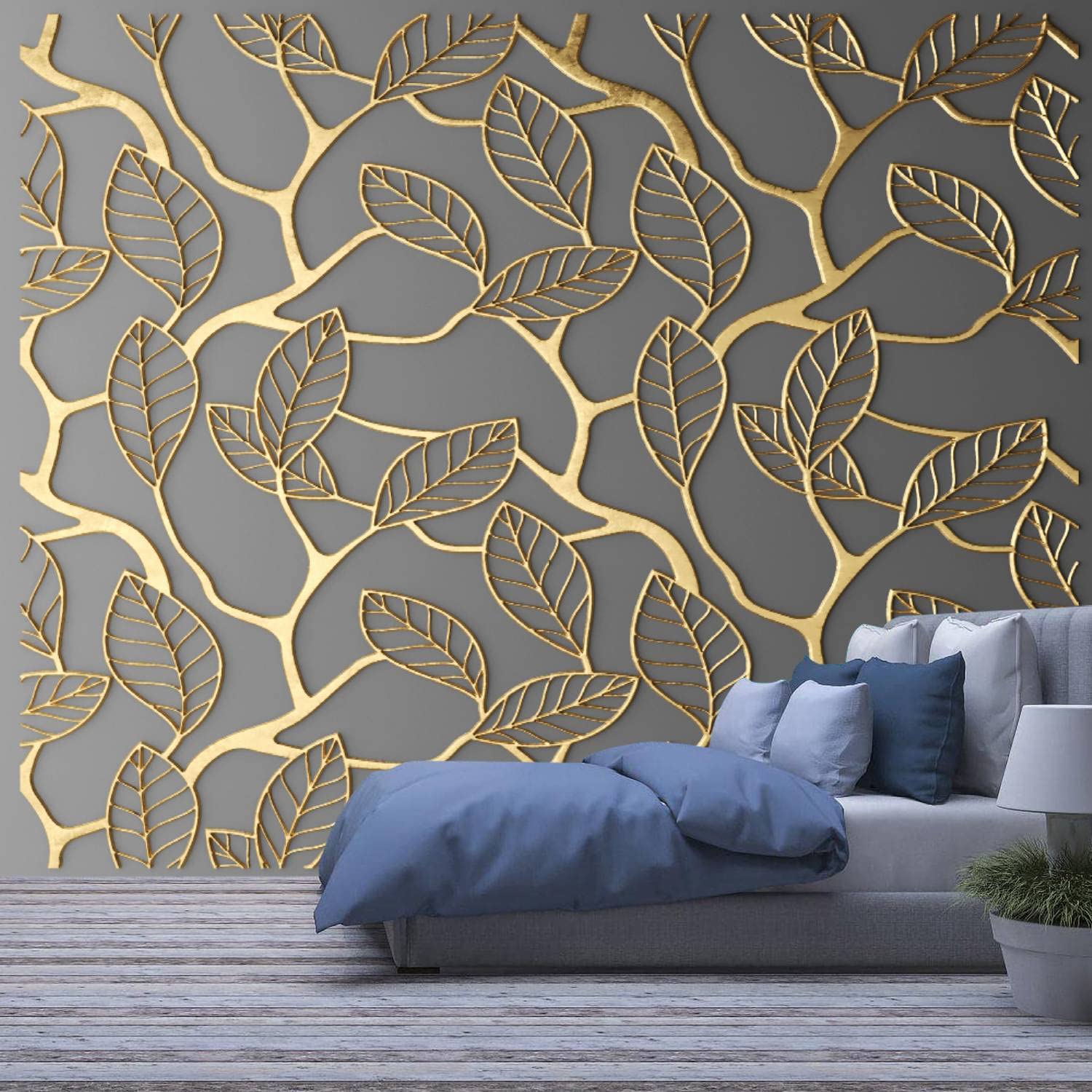 Fewegrwefw Modern 3d Design Removable Wallpaper For Bedroom Living Room Render Gold Lattice Stick And Peel Wall Stickers Home