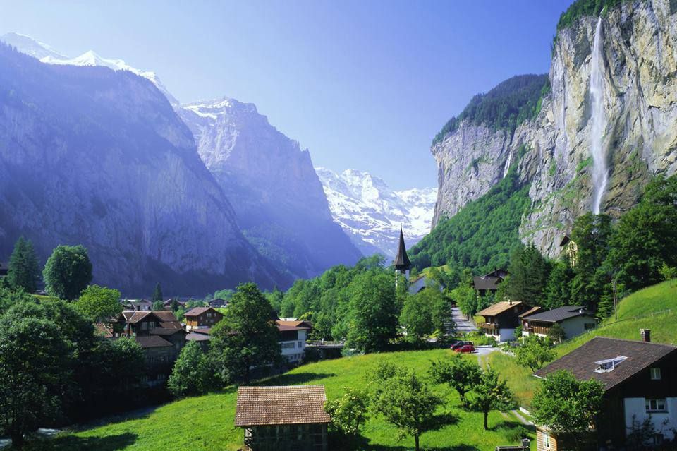 Lauterbrunnen And Staubbach Falls Jungfrau Region Swiss Alps