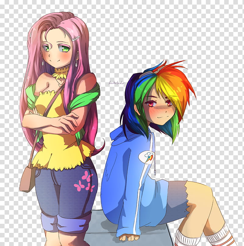 Human Fluttershy And Rainbowdash Two Female Anime Character