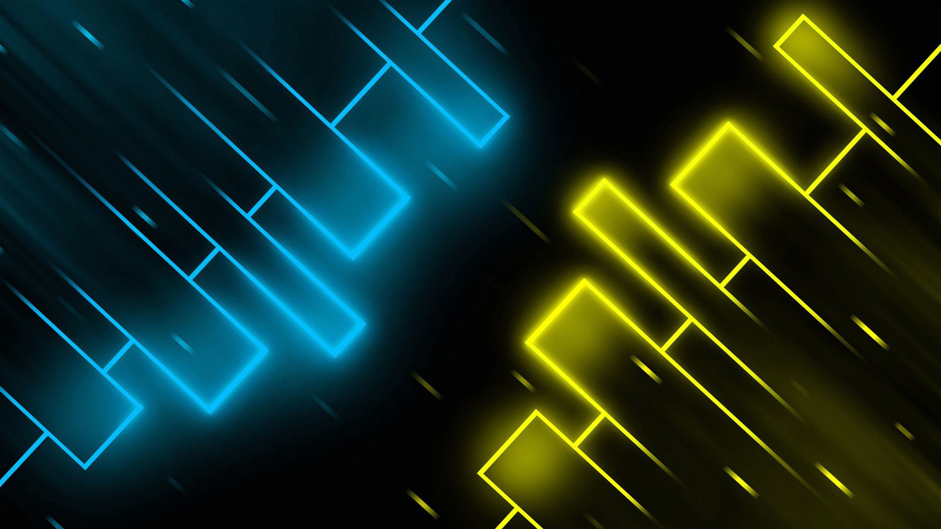 Abstract neon yellow and blue lines on a black background, creating a vibrant and futuristic design