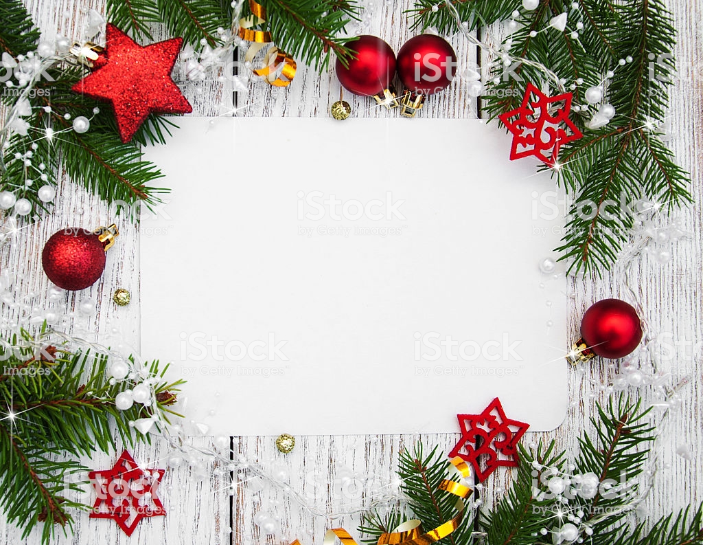 Christmas Background Blank Paper With Decoration Stock Photo