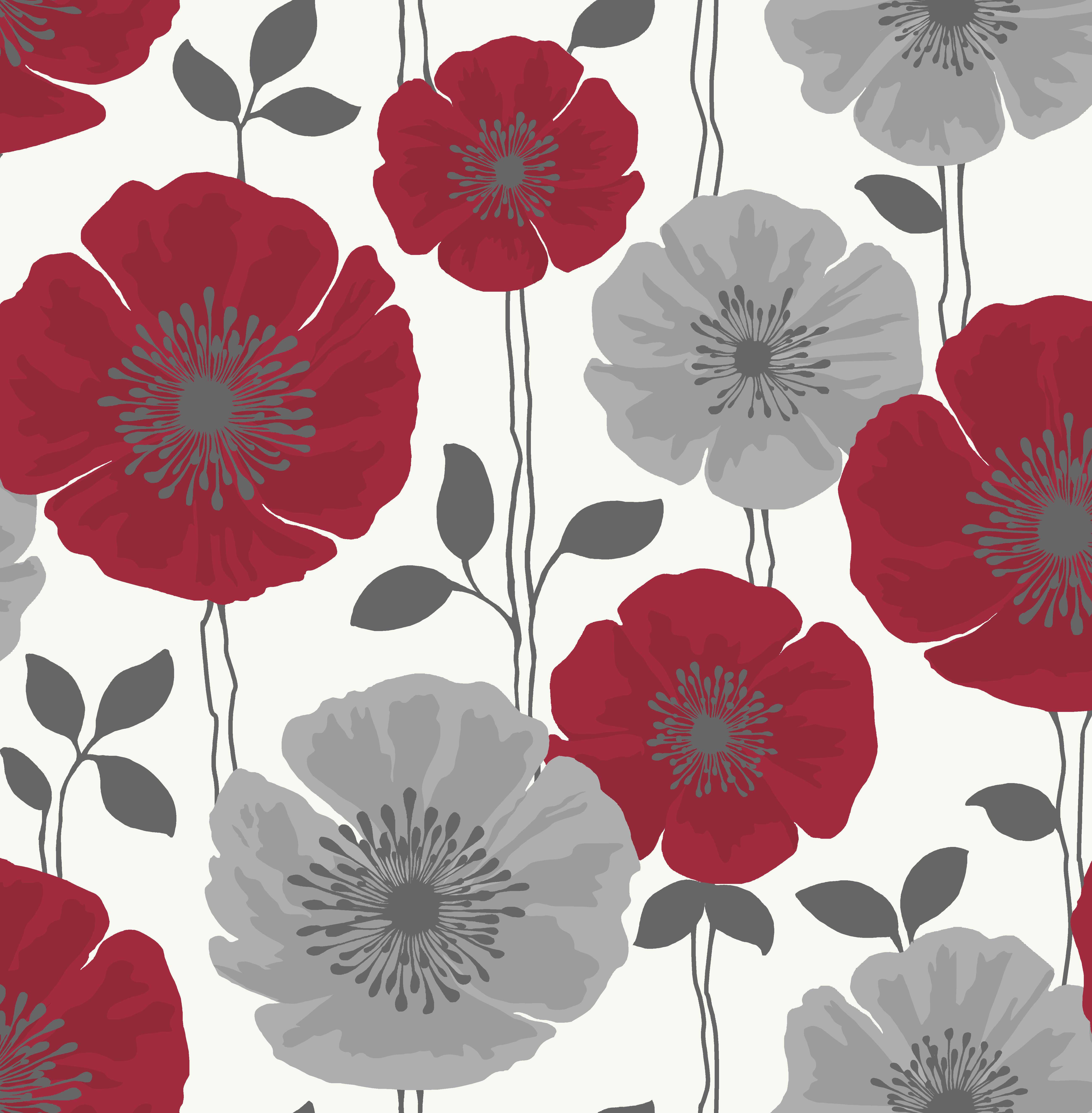 Fine Decor Poppie Floral Red Wallpaper Fd14866