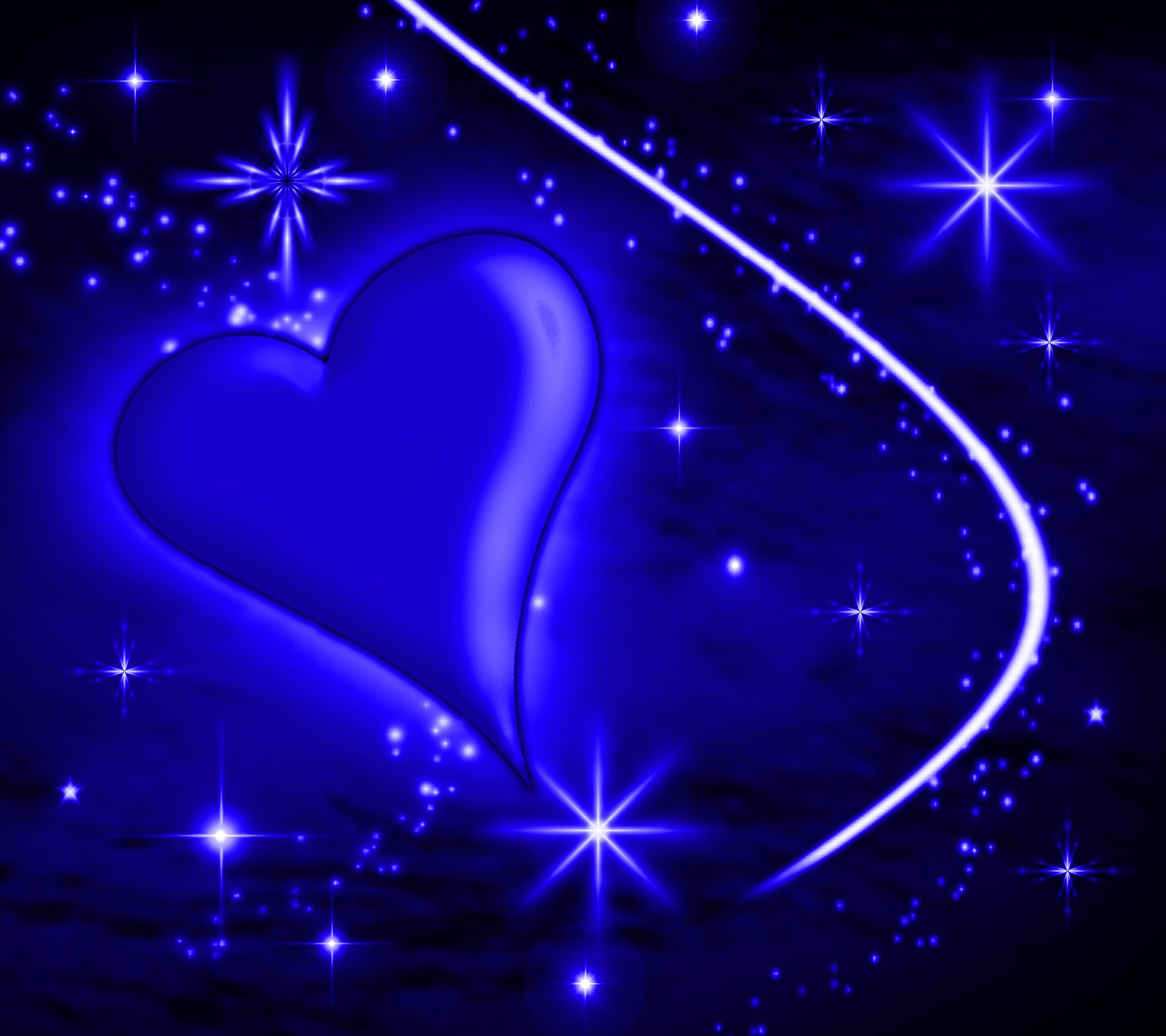 Blue Heart With Plasma Stars Background