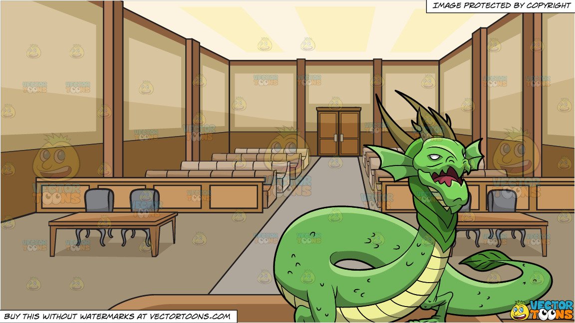 A Growling Green Dragon And Inside Courtroom Background