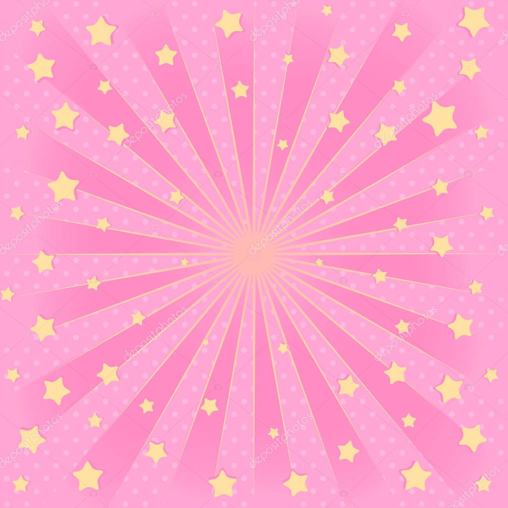 Pink Background With Sunbeams Flying Star In Air Romantic
