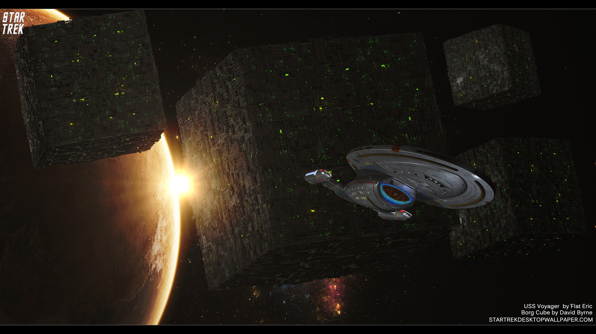 Borg Cube And Uss Voyager Star Trek Puter Desktop Wallpaper