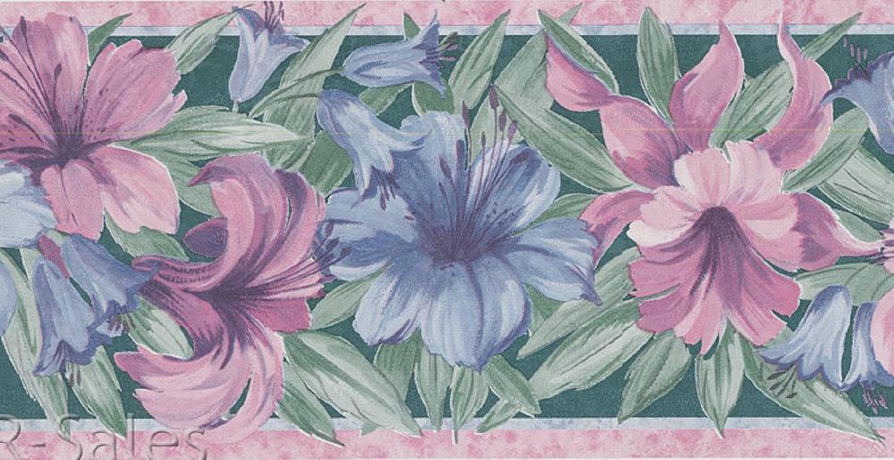 Lily Iris Flowers Pink Sheen Texture Wall Wallpaper Border