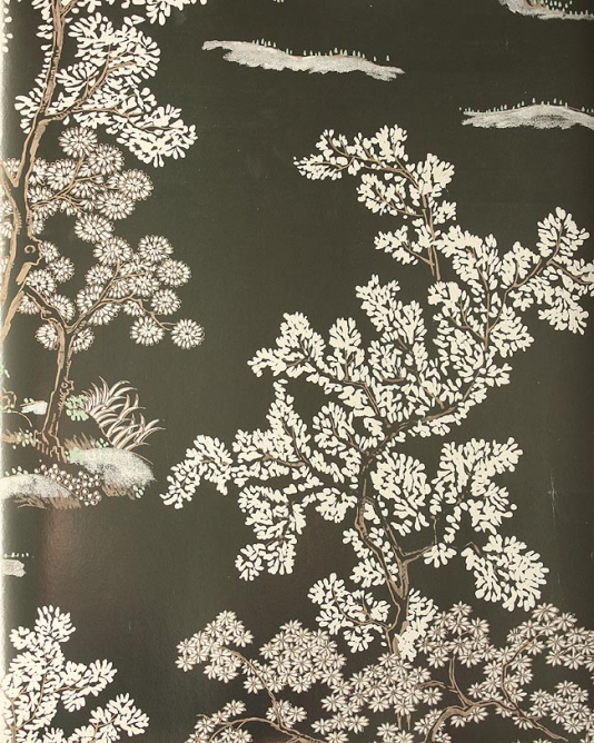 Oriental Tree Wallpaper Silver Foil With Chinese Design