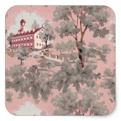 Vintage French Landscape Wallpaper Pattern Square Stickers