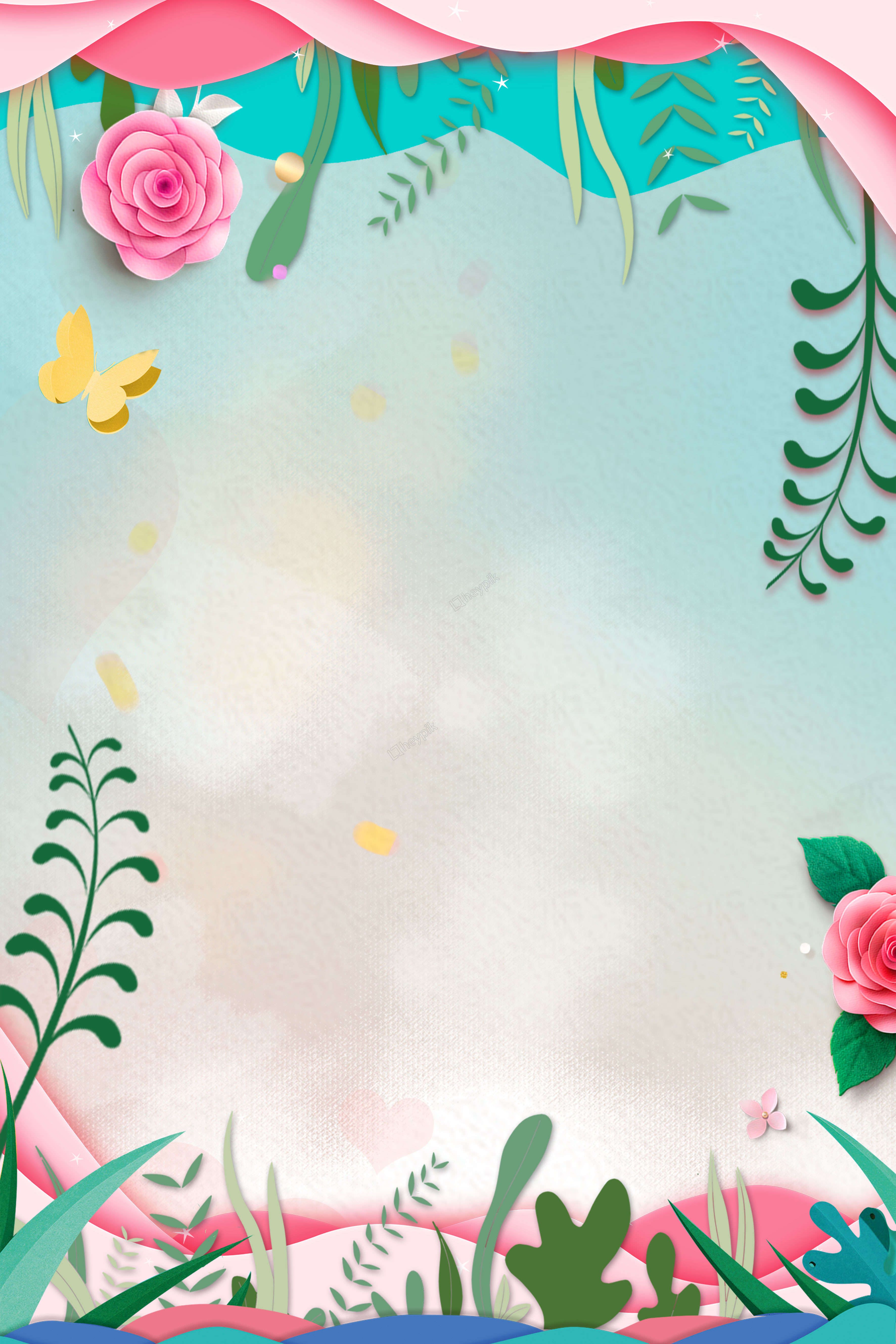 Floral Border Paper Cut Creative Background Synthesis Heypik In
