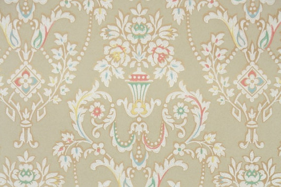 S Vintage Wallpaper White And Taupe Floral Damask