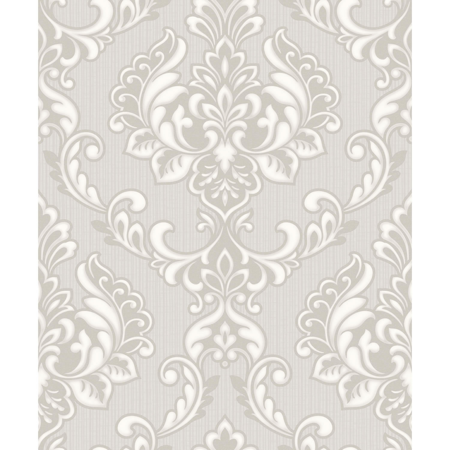 Grandeco Charming Florals Printed Silver Damask On Grey Wallpaper 10m