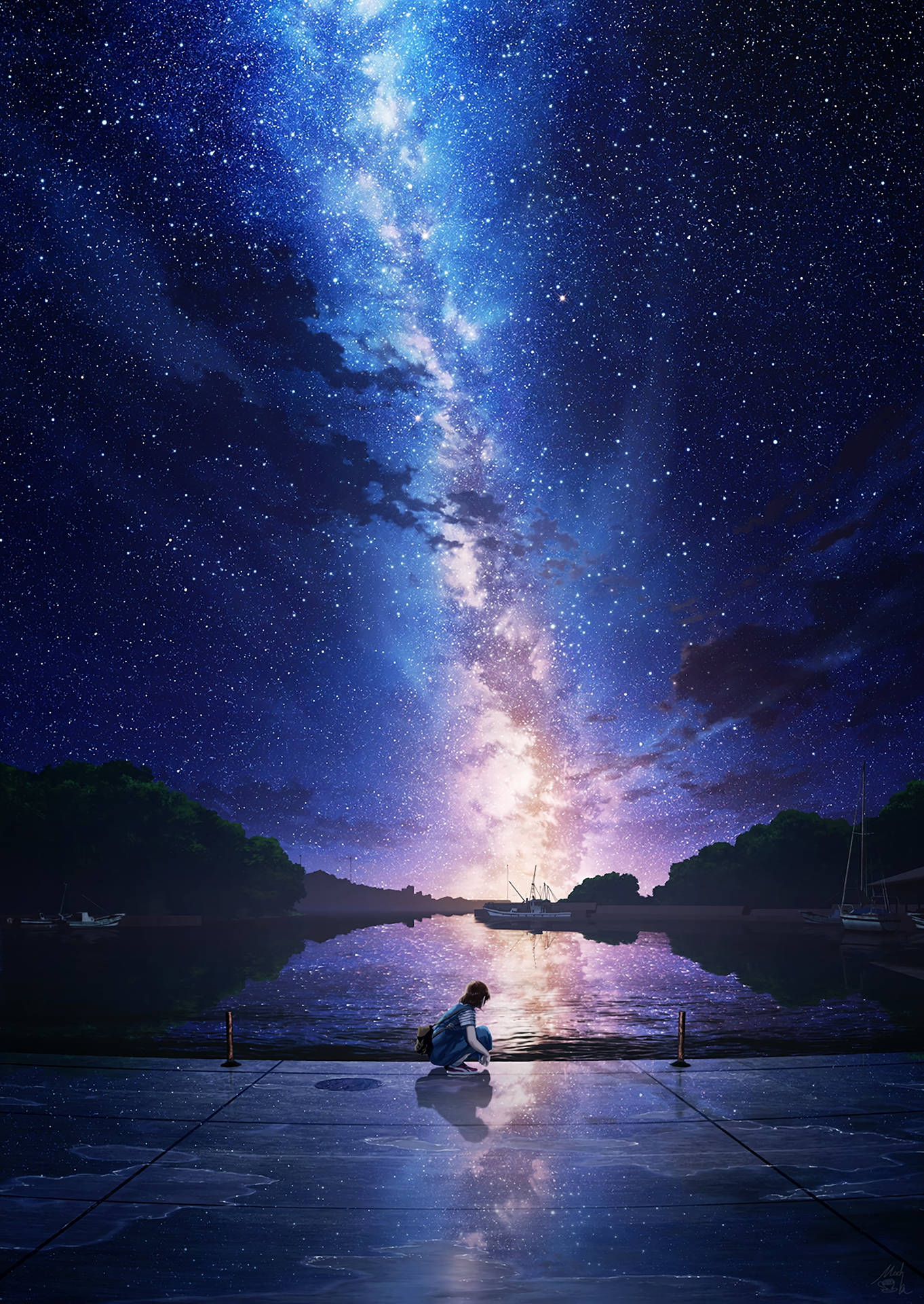 Woman And Blue Milk Way Galaxy iPhone Wallpaper