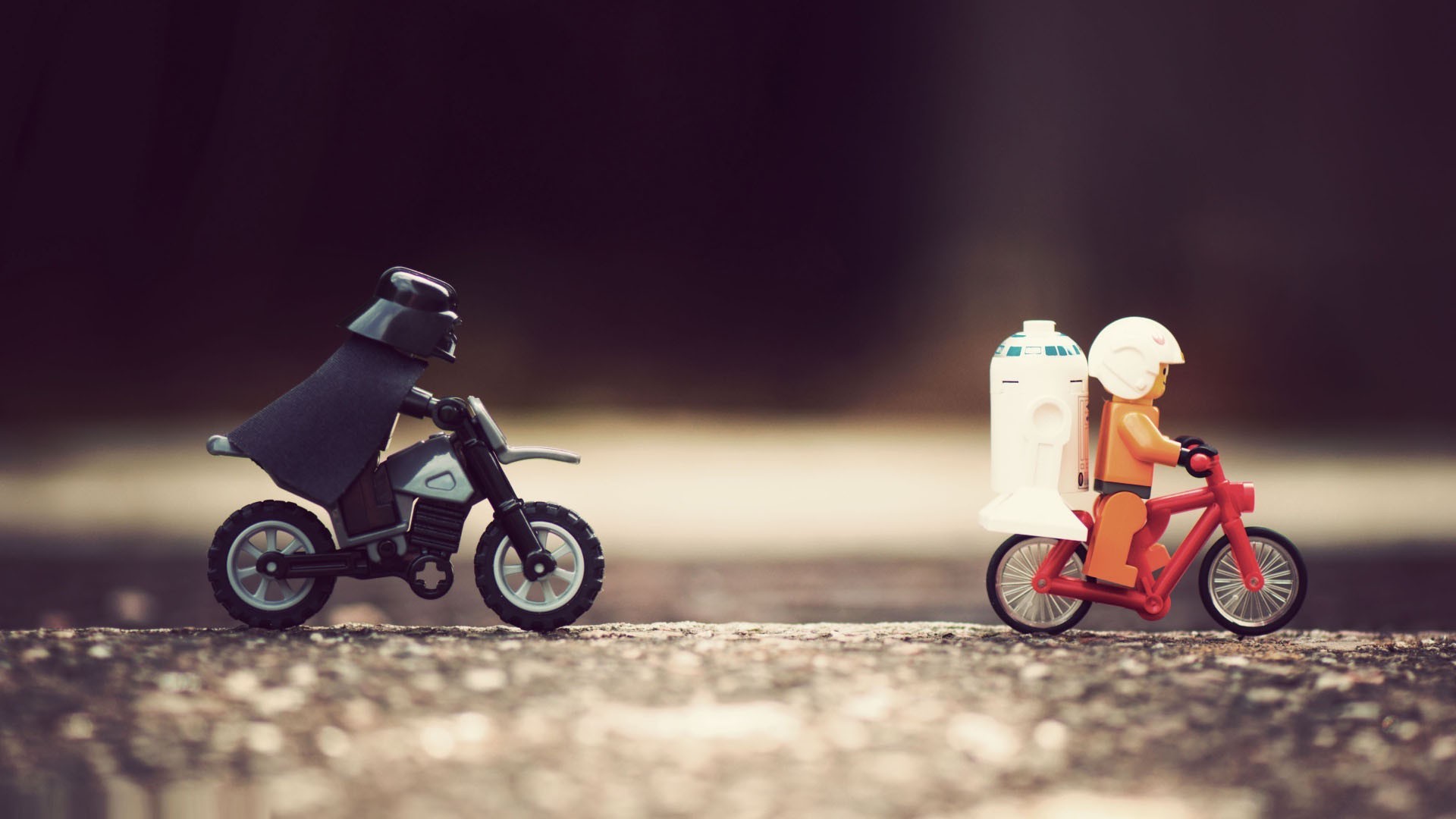 Darth Vader Chasing Luke And R2 D2 On Bikes Wallpaper