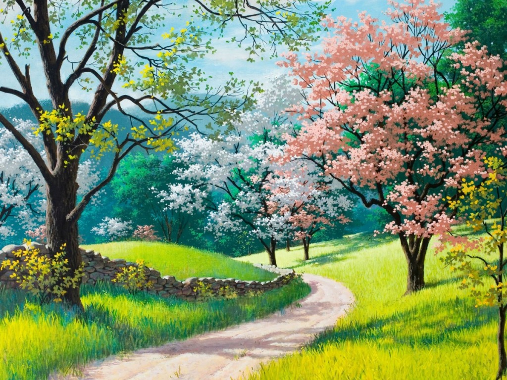 Spring Blossoms Painting HD Wide Wallpaper