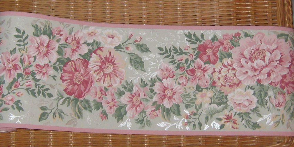 Beautiful Waverly Pink White Flowers Wallpaper Border Roll