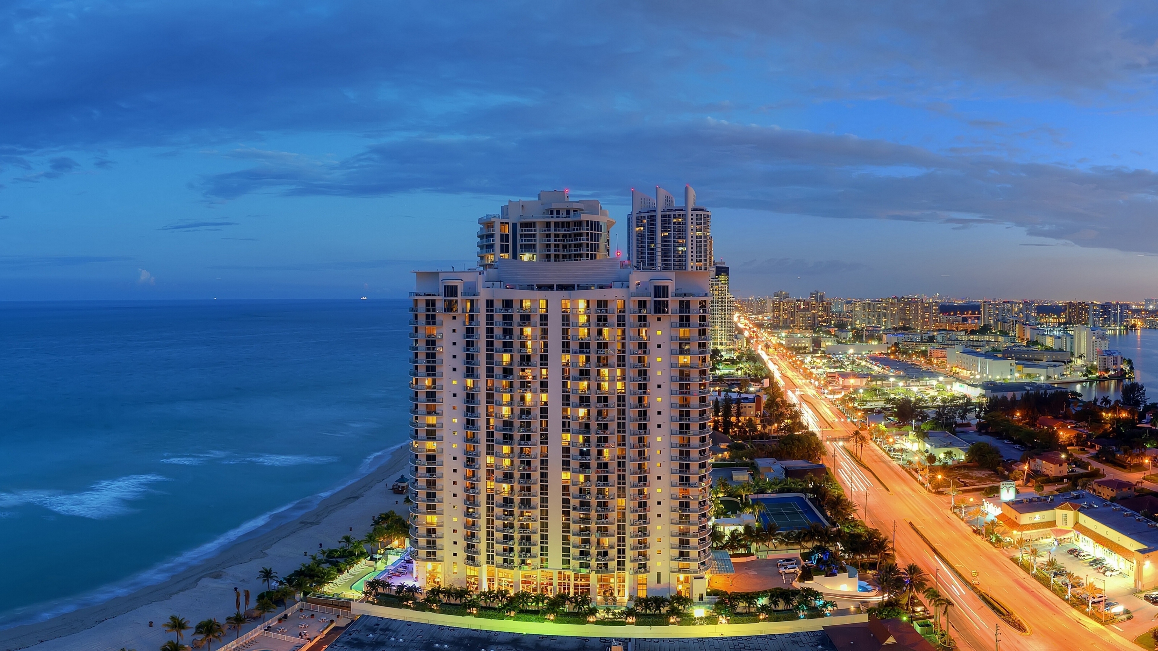 Panorama Atlantic Coast City Nightlife 4k Ultra HD Background