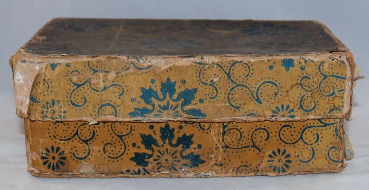 Antique Wallpaper Wrapped Paper Box Early American Primitive Folk Art