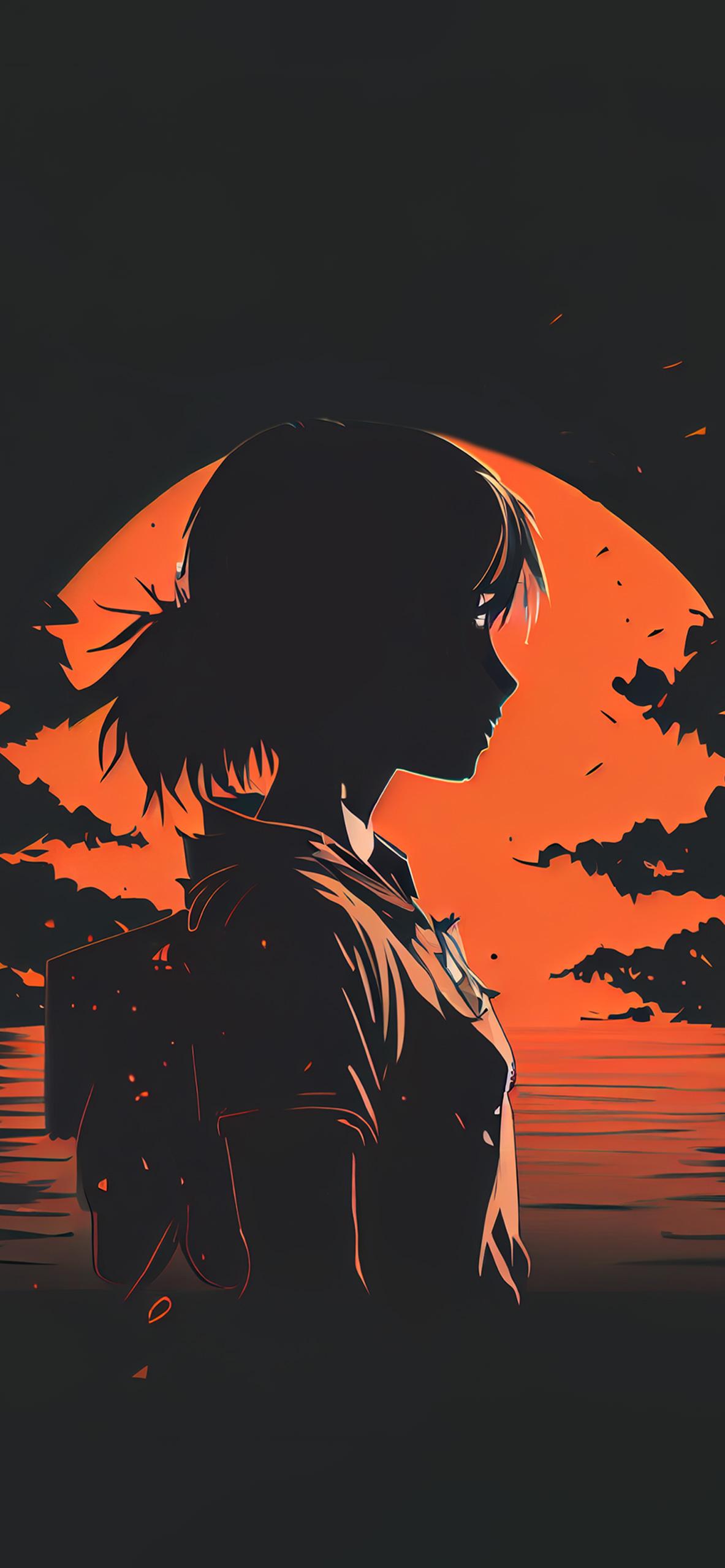 Anime Girl Black Orange Wallpaper Aesthetic