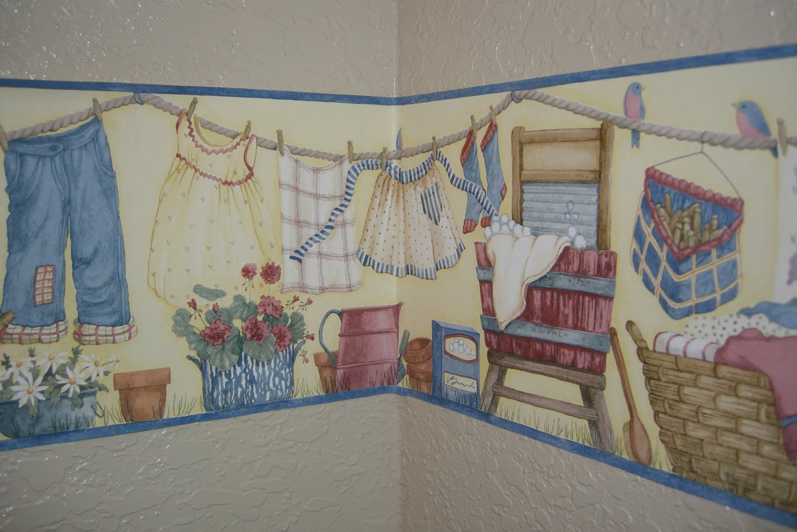 Blue Laundry Room Wallpaper Border