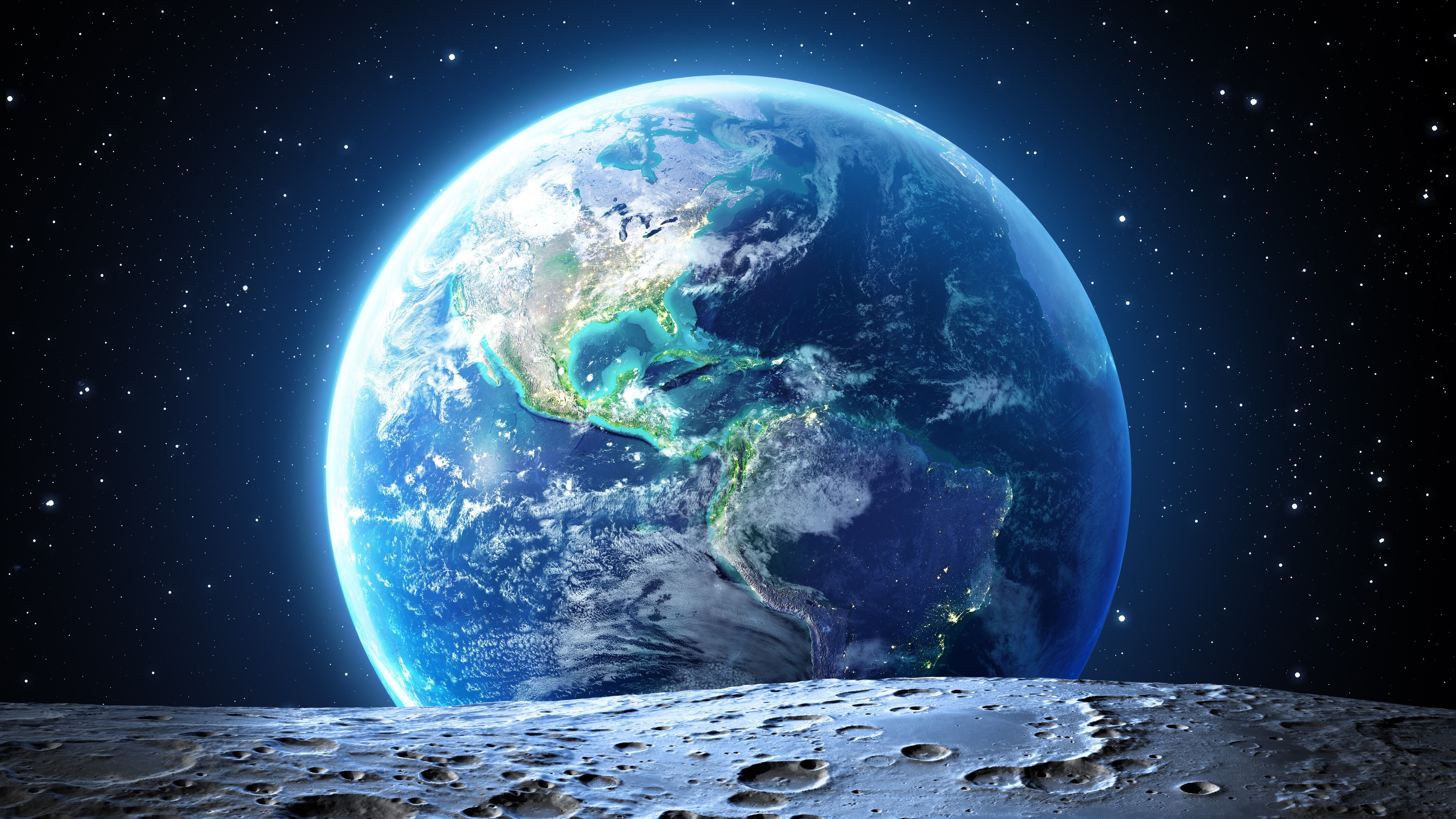 Earth from the Moon Surface 4K Space Wallpaper
