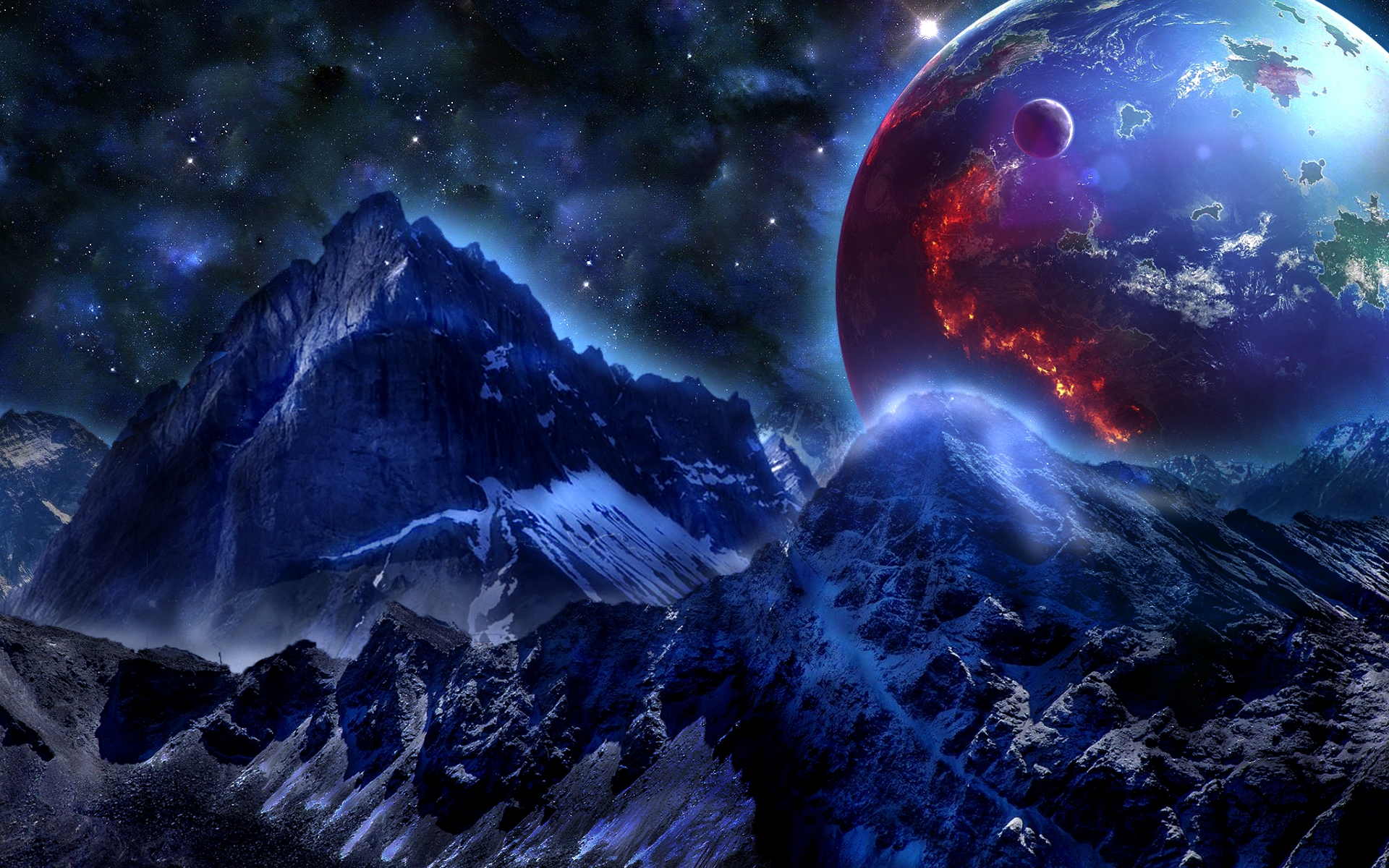 Star Planet Mountain Space Sci Fi Landscape HD Wallpaper