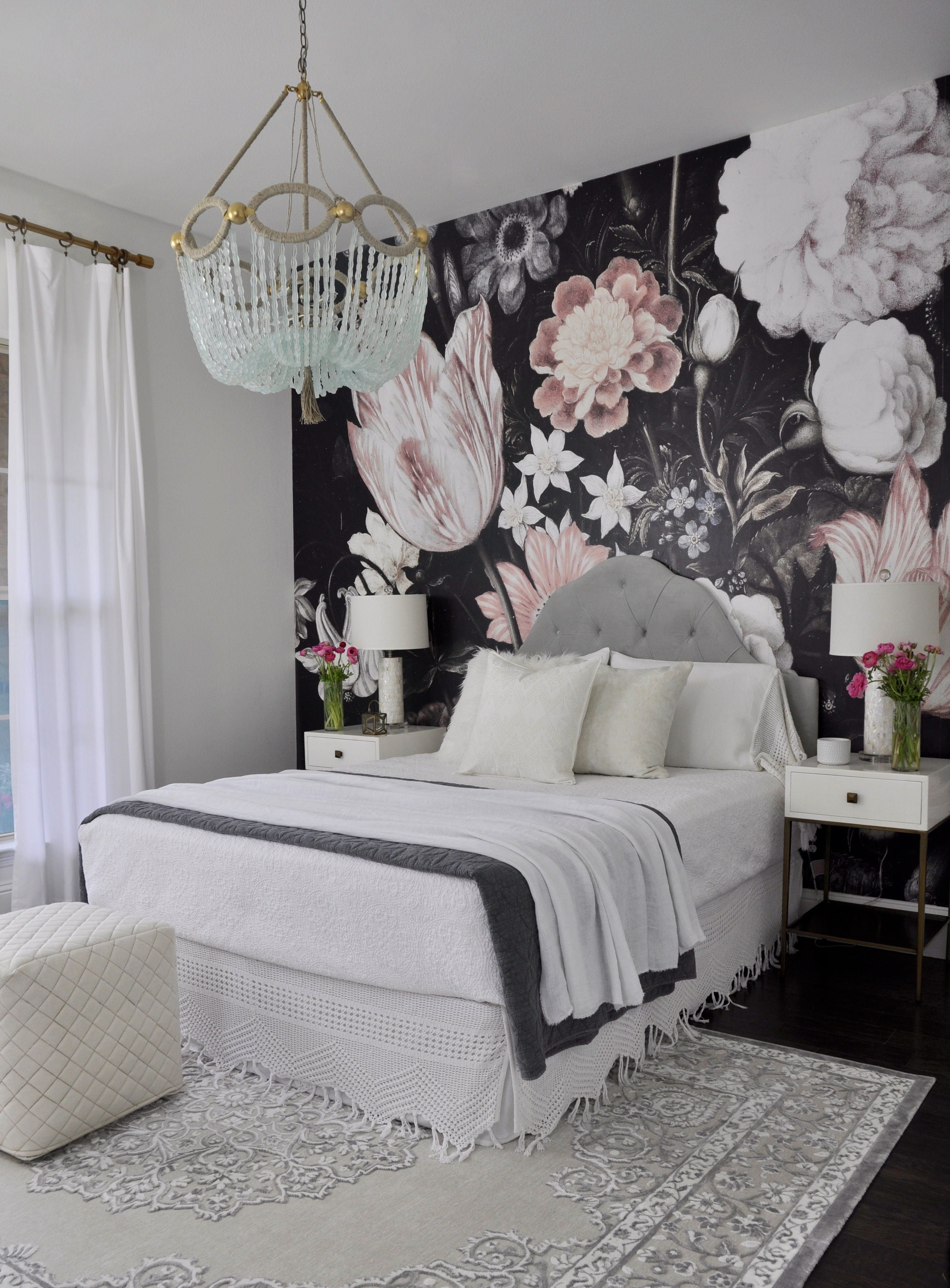 Beautiful Guest Bedroom With Floral Wallpaper Modern
