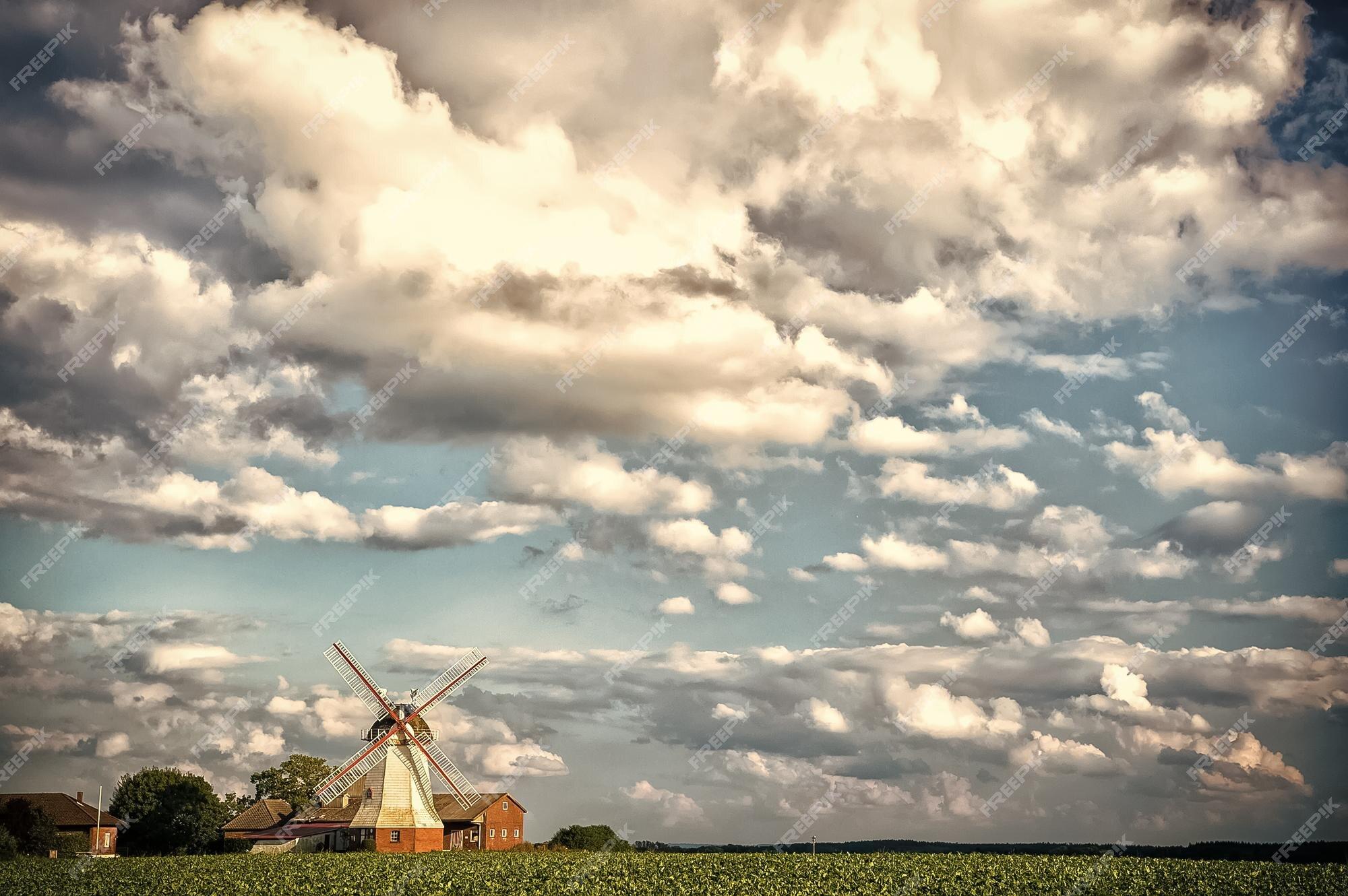 Premium Photo Cloudscape With Windmill And Farm Farming Mill