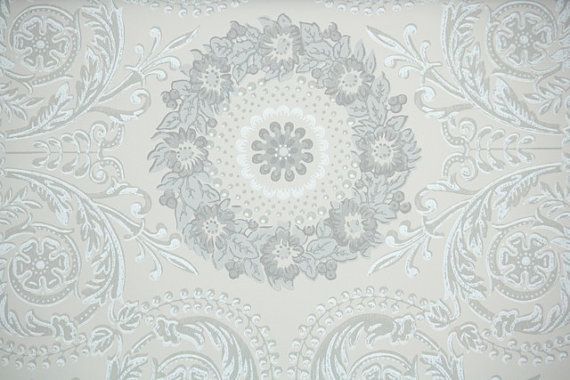 S Vintage Wallpaper Gray And White By Hannahstreasures