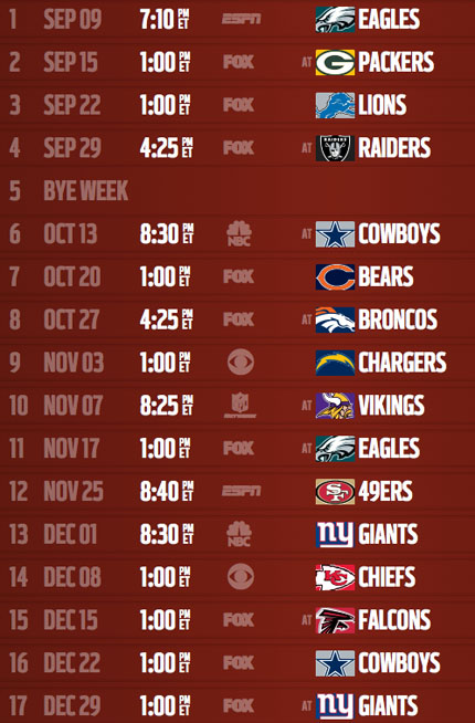 Washington Redskins Schedule Printable