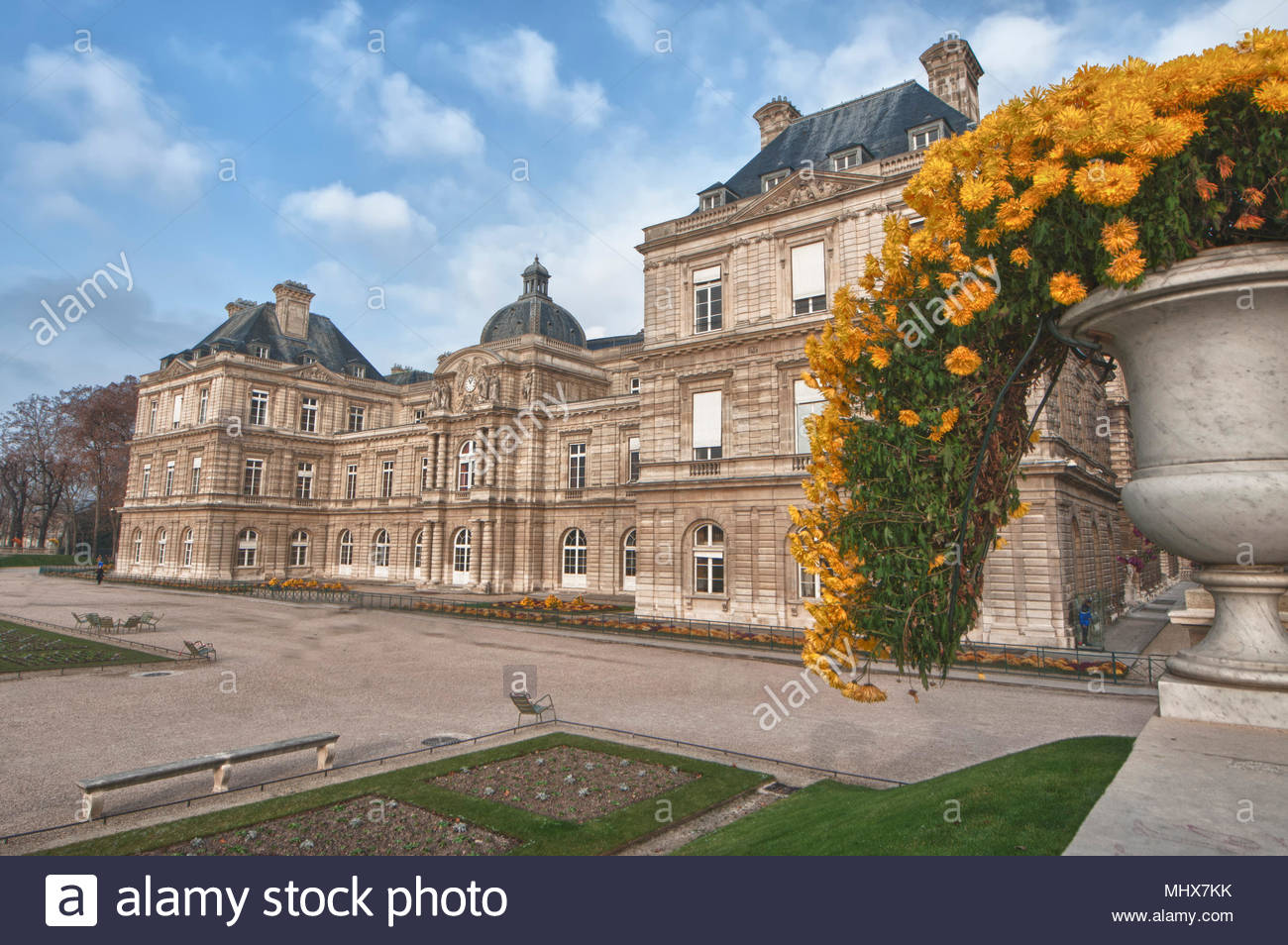 Palais Du Luxembourg In Paris Sunny Cloudy Sky Background