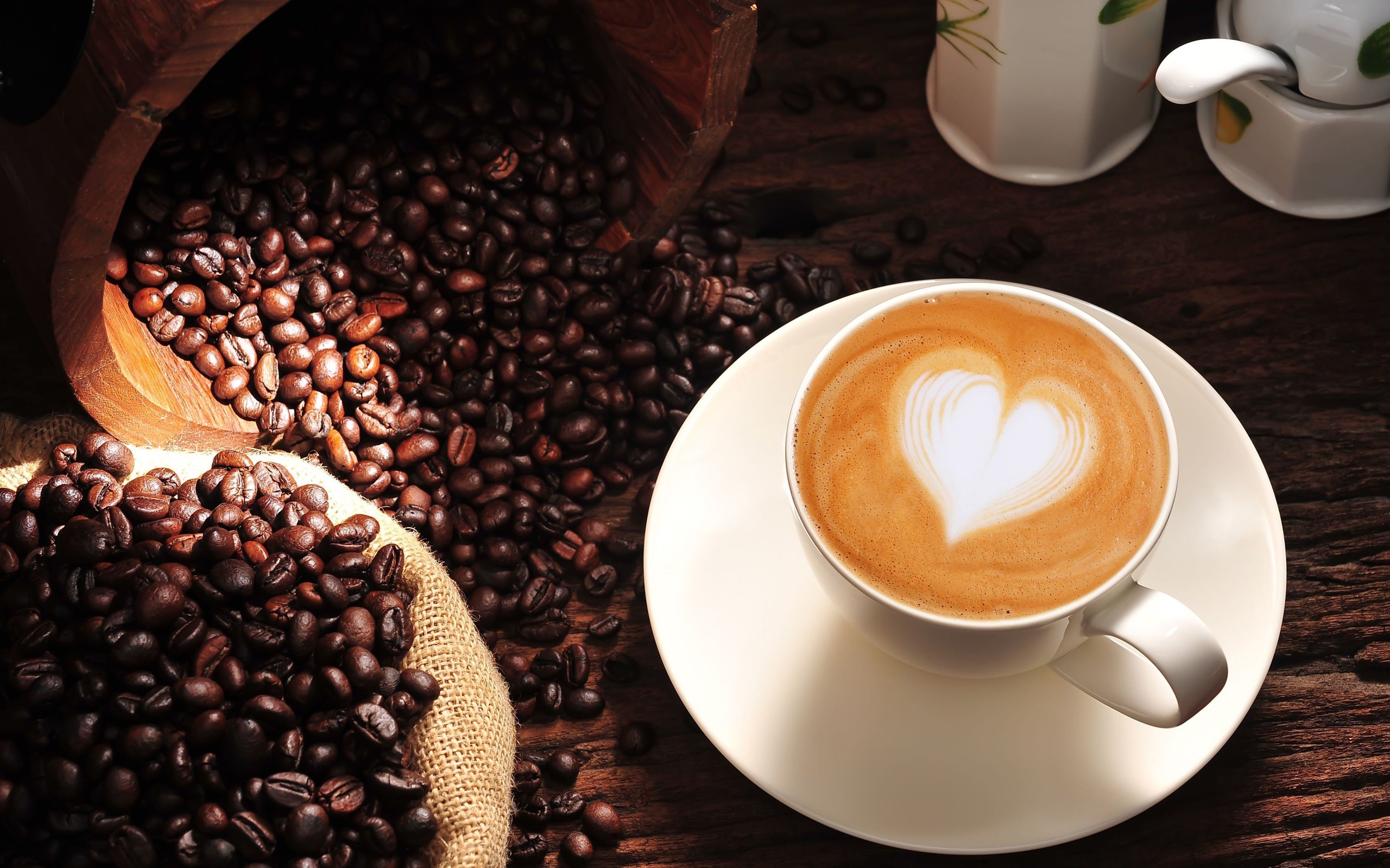 Wallpaper Cappuccino Heart Love Cup Coffee Beans HD