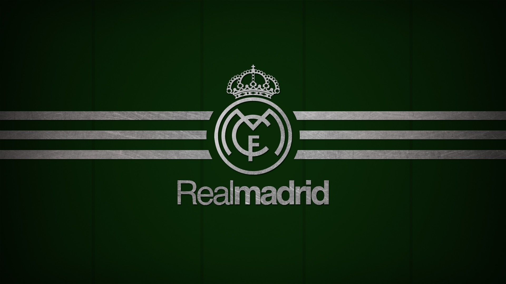 A dark green wallpaper featuring the Real Madrid logo in silver, complete with the crown and three horizontal stripes