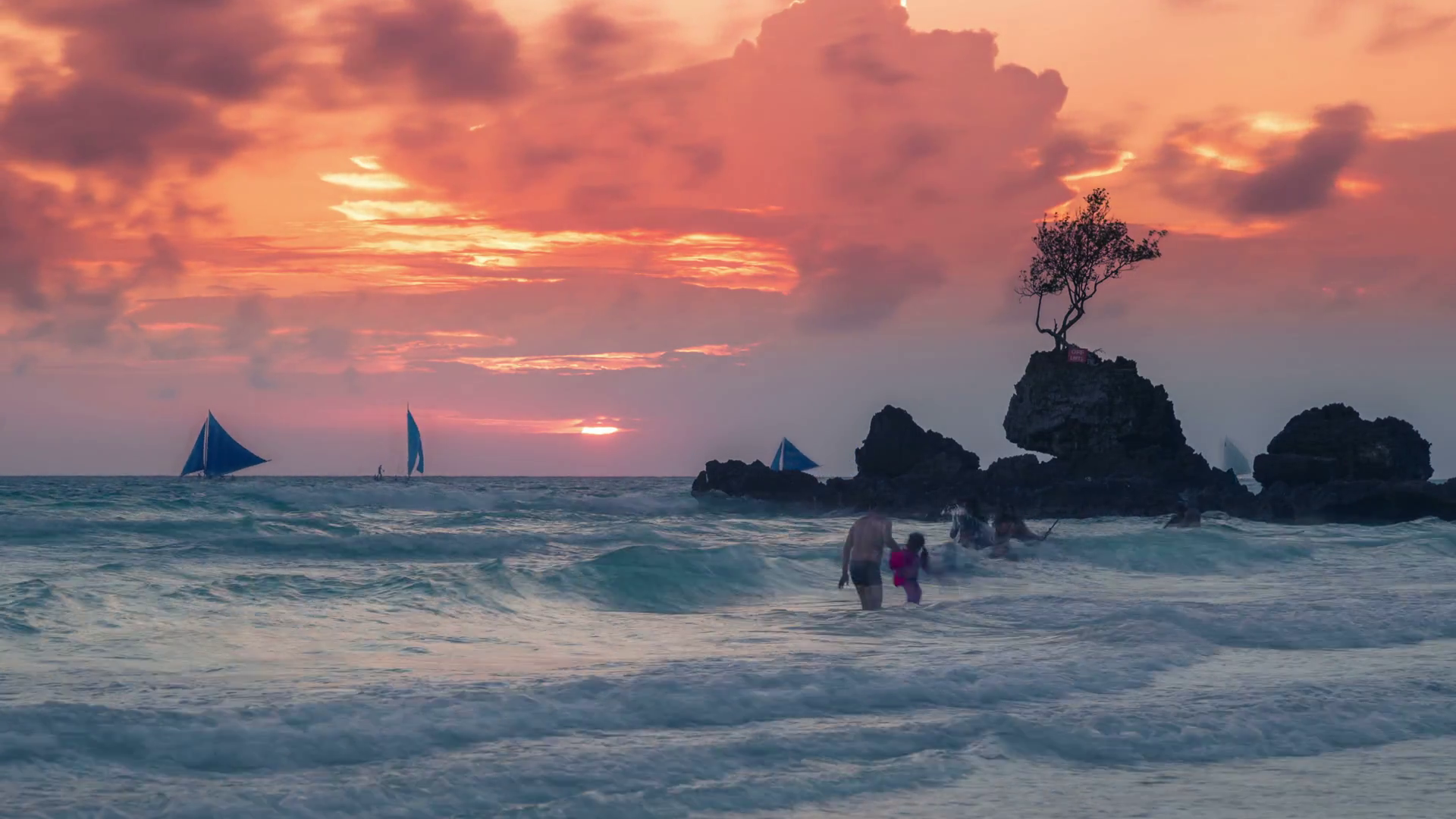Tropical Background Sunset From Boracay Island At White Beach