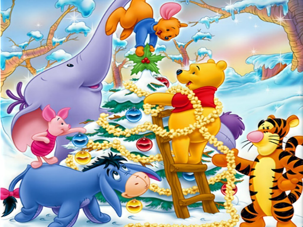 Winnie The Pooh Decorating Christmas Tree Wallpaper