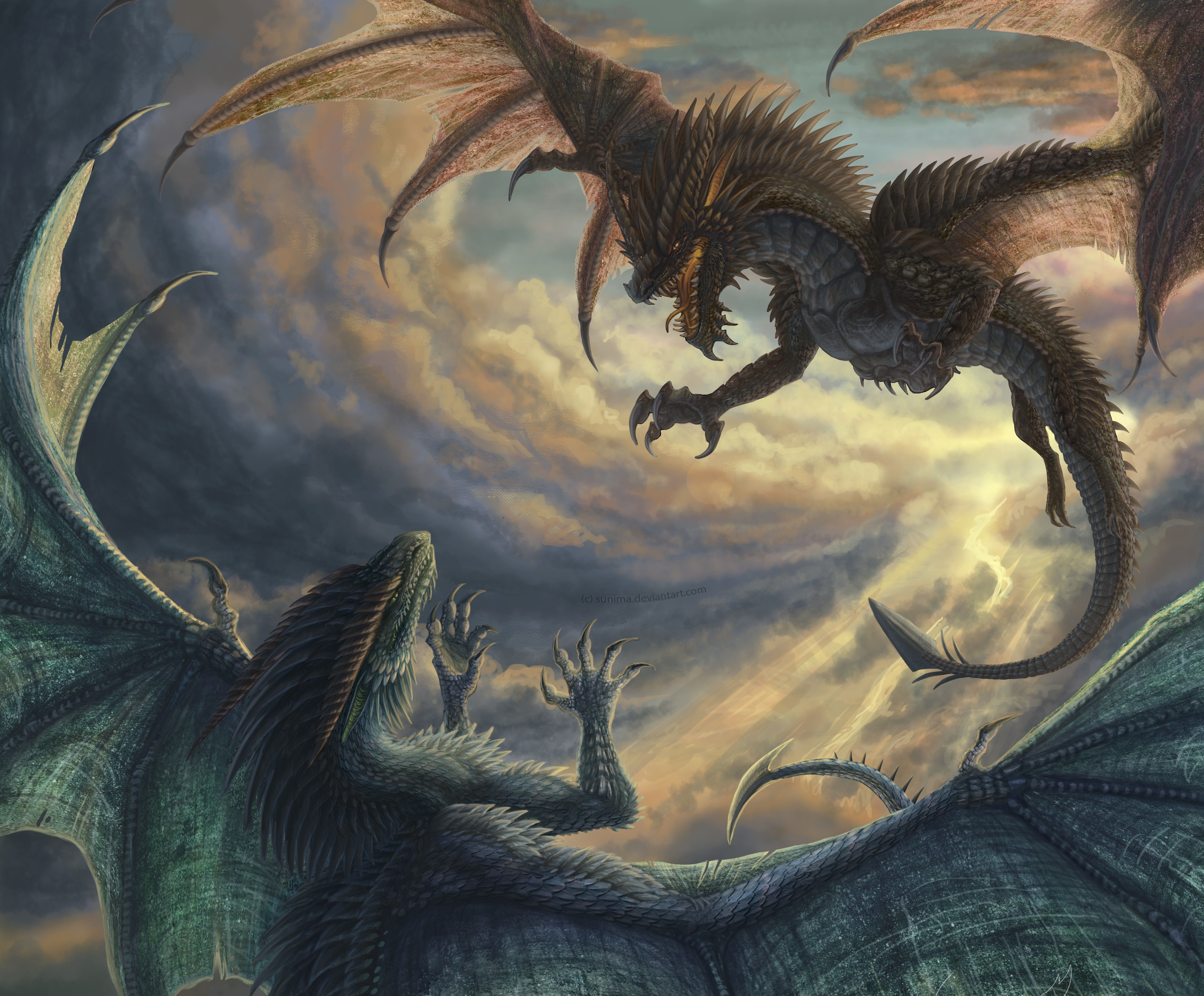 Dragons Fighting In Sky Awesome Puter Wallpaper Back