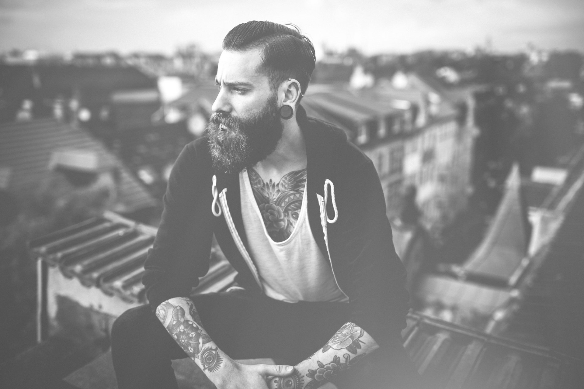 Tattoo Black White Man Model HD Wallpaper