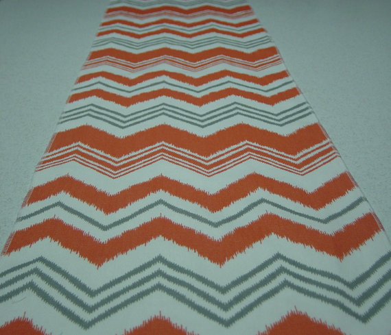 Coral Gray And White Zig Zag Table Runner By Bourgebride On
