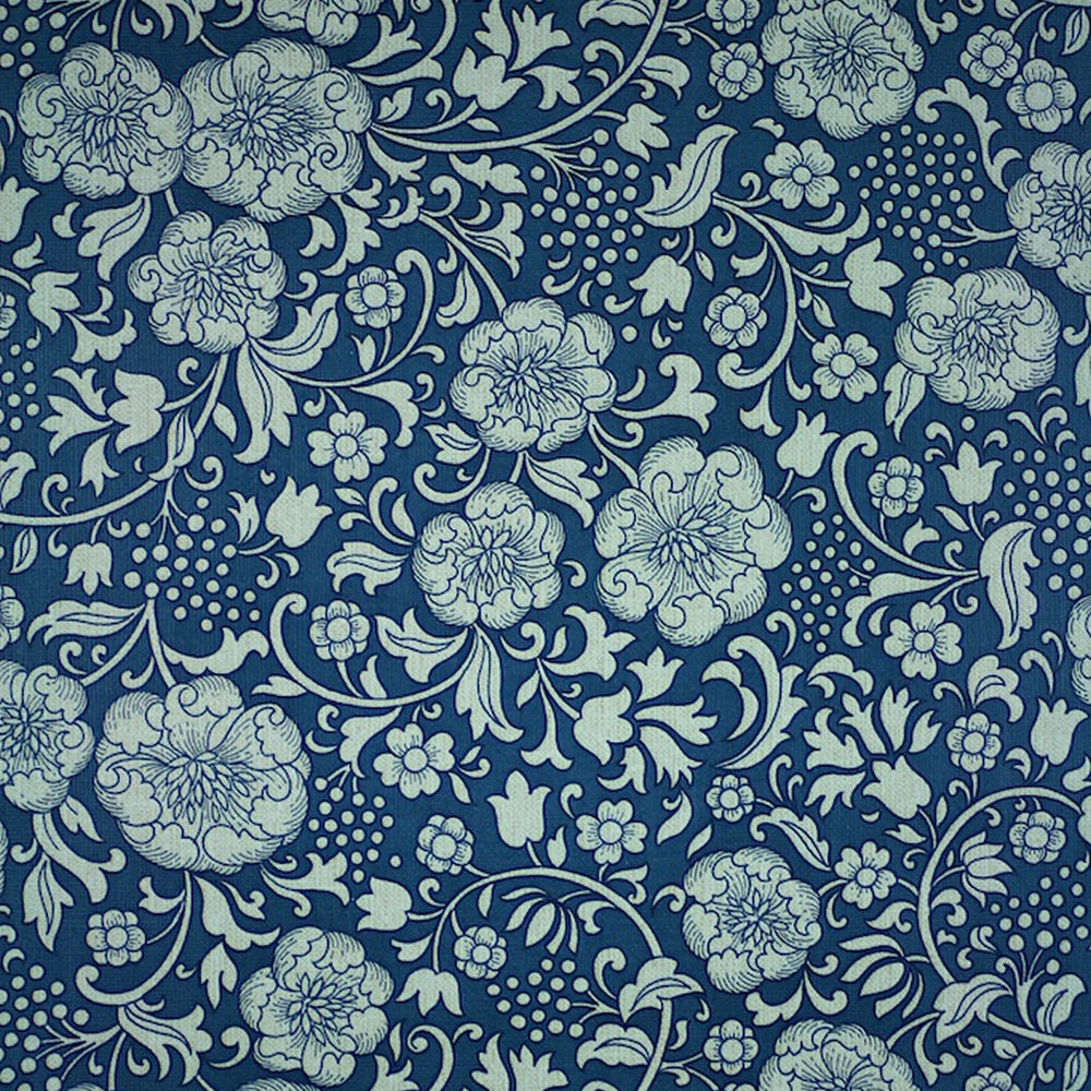 1960s 70s Original Blue Floral Wallpaper Retro Vintage