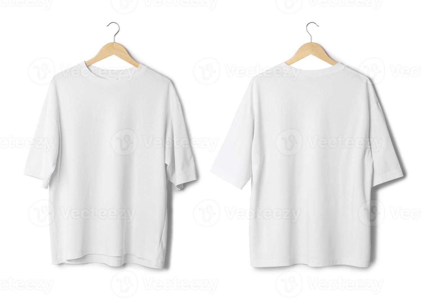 White Oversize T Shirt Mockup Hanging Isolated On Background With Clipping Path Wallpaper