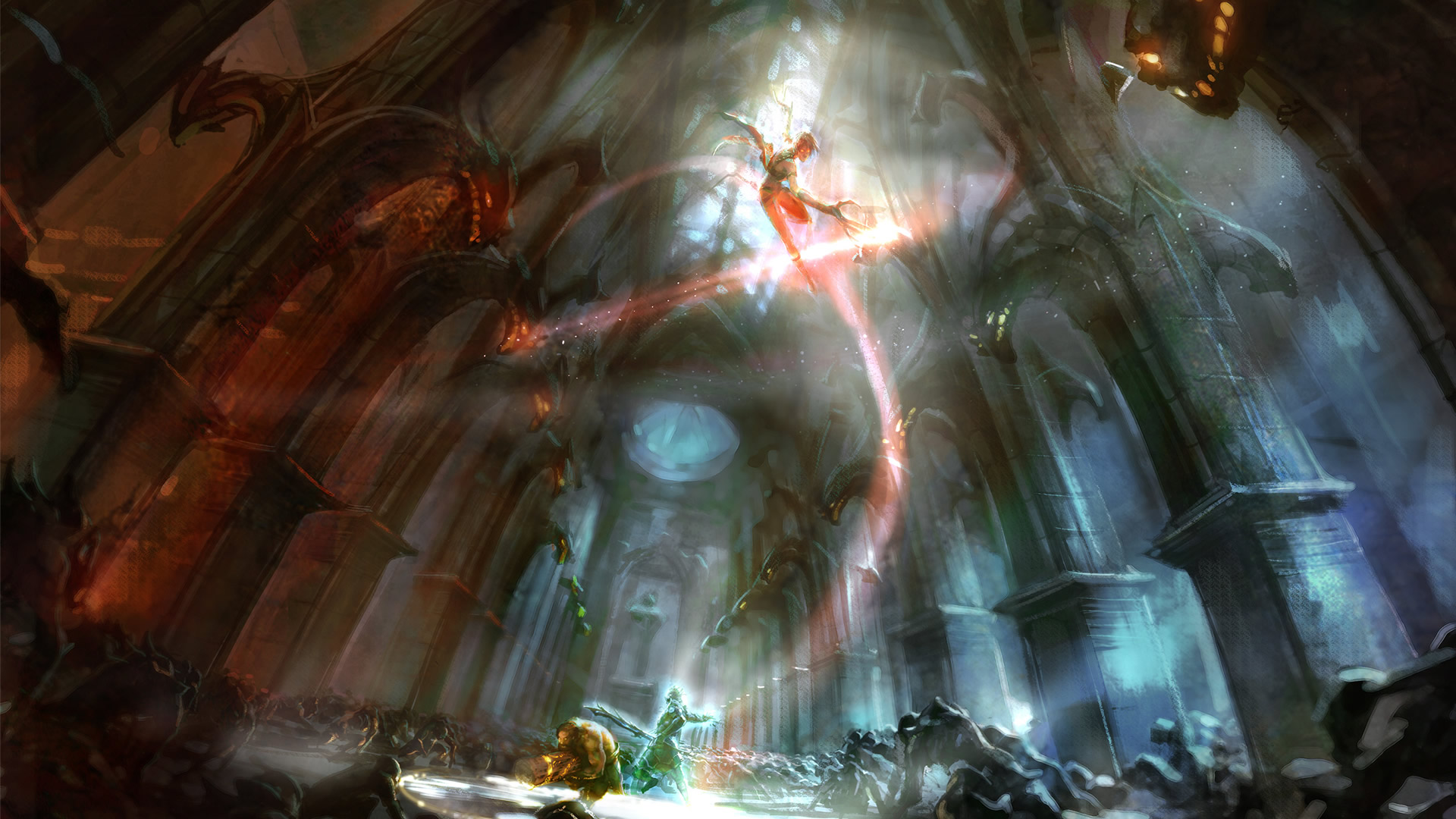 Cathedral Battle Rpg Games Wallpaper Image Featuring Trinity Souls