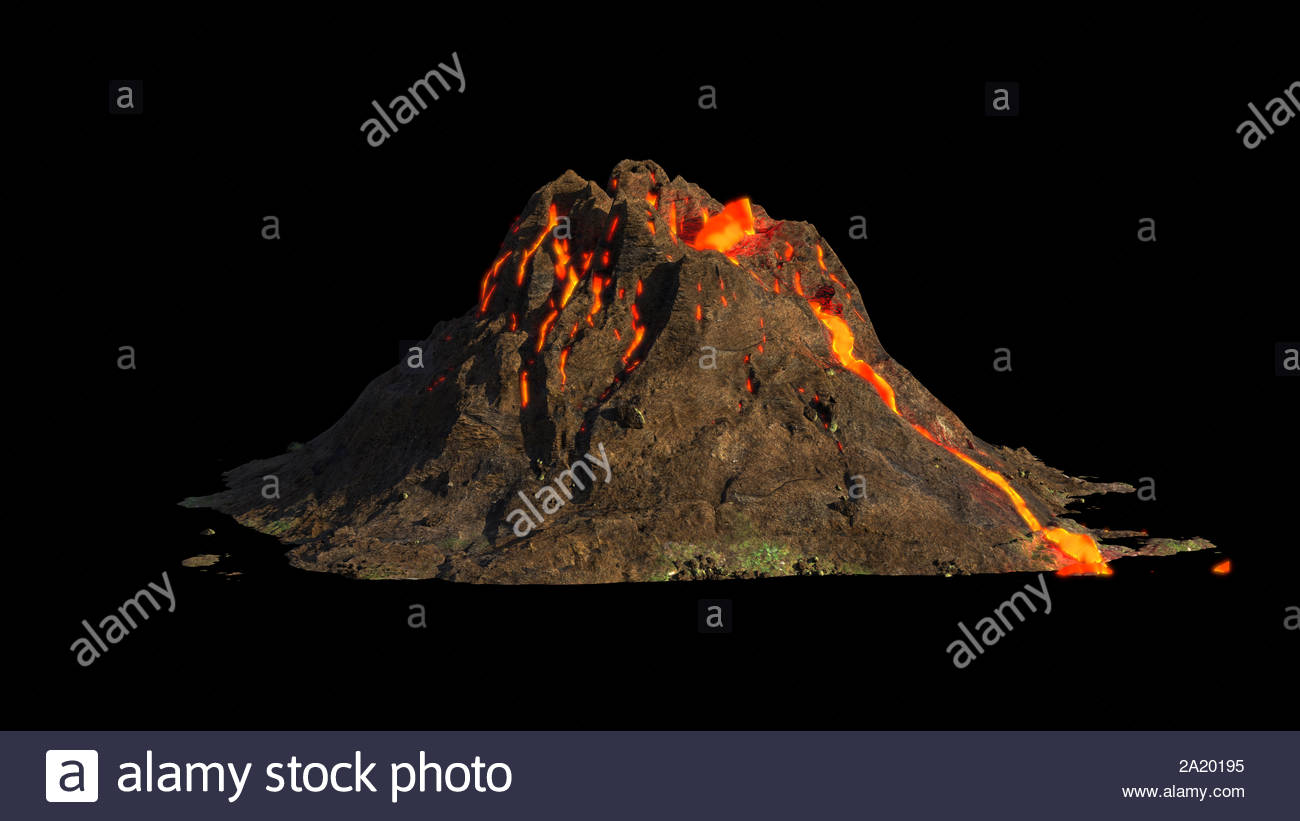 Volcanic Eruption Lava Ing Down A Volcano Isolated On Black