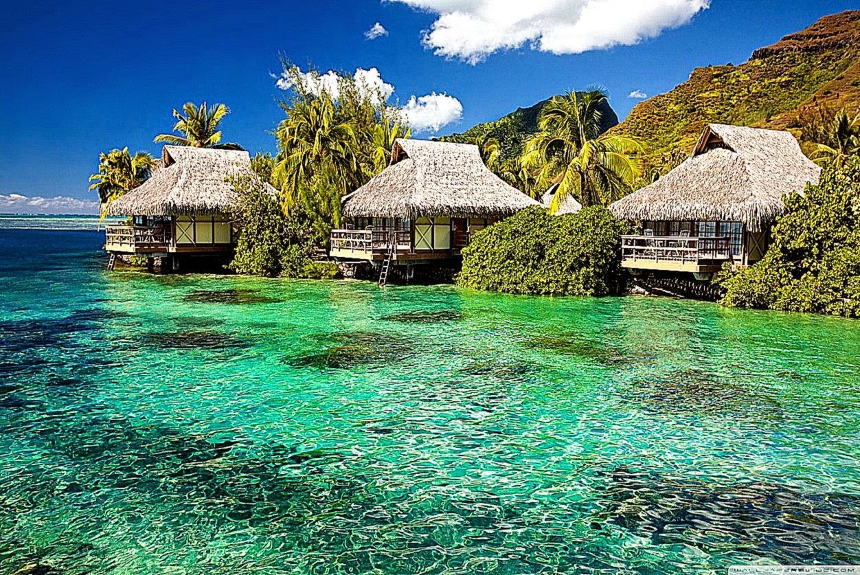 Water Bungalows On A Tropical Island HD desktop wallpaper High