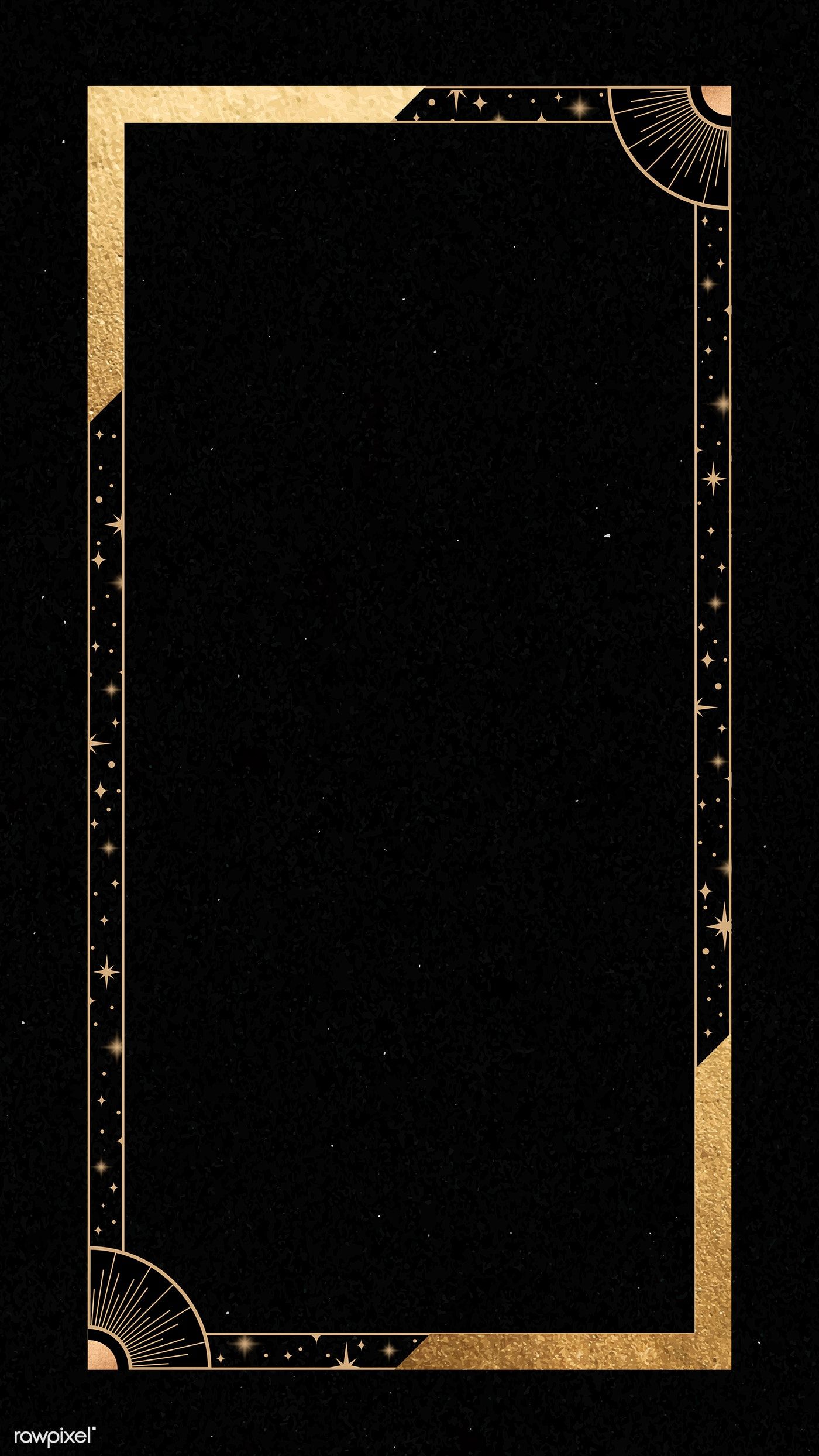 Mystical Gold Frame On Black Background Mobile Phone Wallpaper