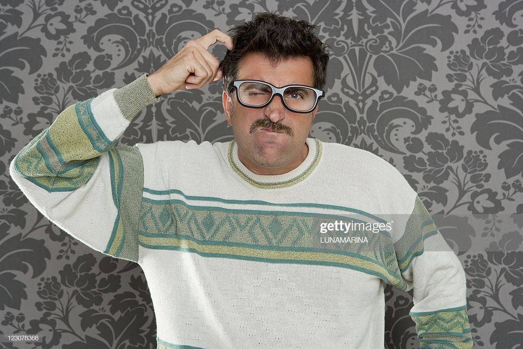 Nerd Pensive Silly Man Retro Wallpaper Glasses Tacky Stock Photo