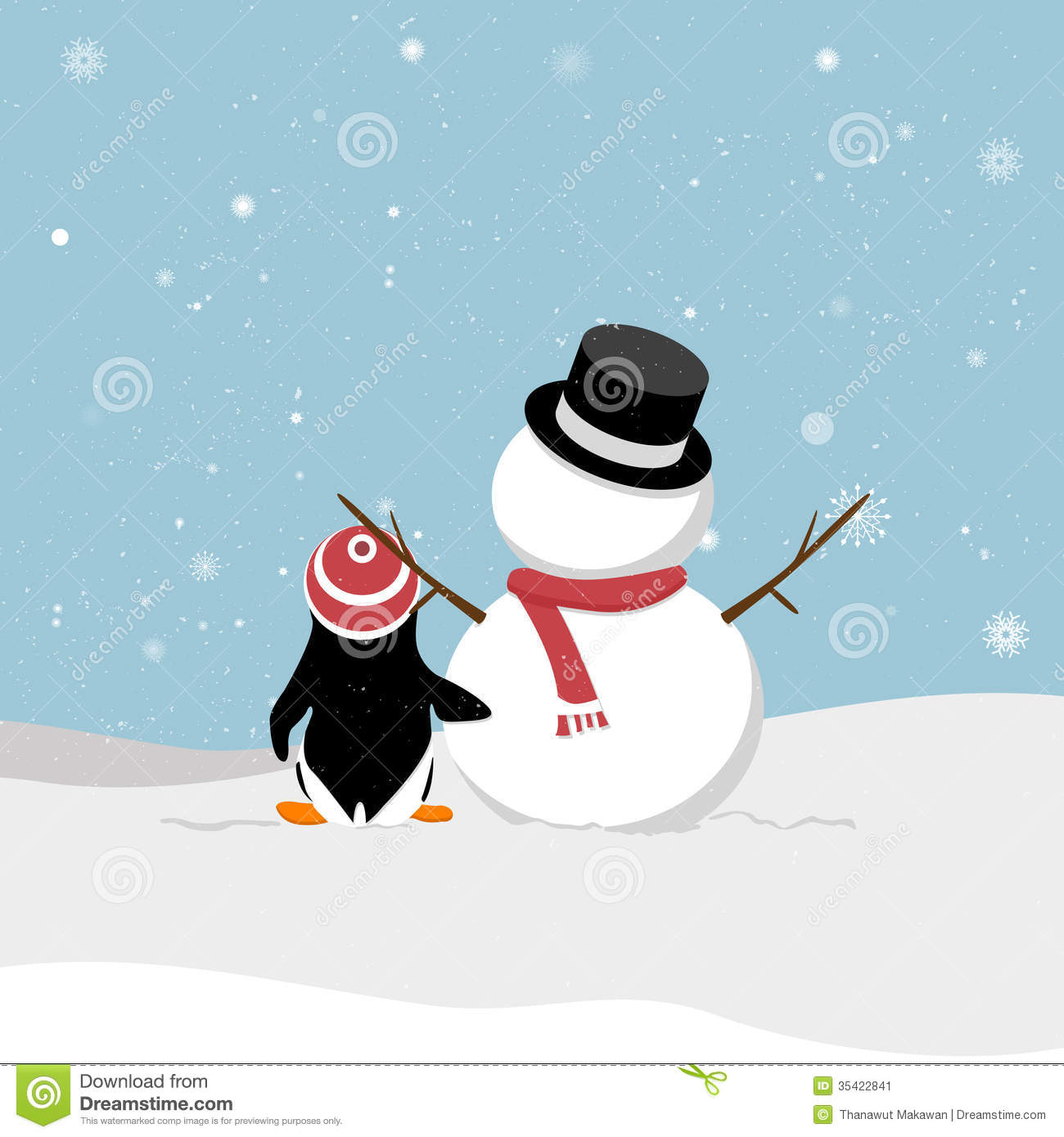 Snowman With Penguin Illustration Megapixl