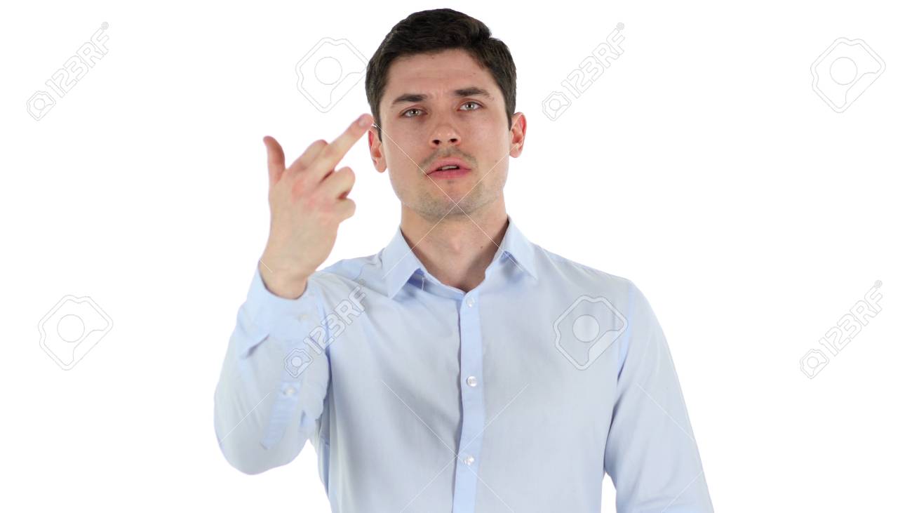 Showing Middle Finger Anger Outburst Isolated On White Background